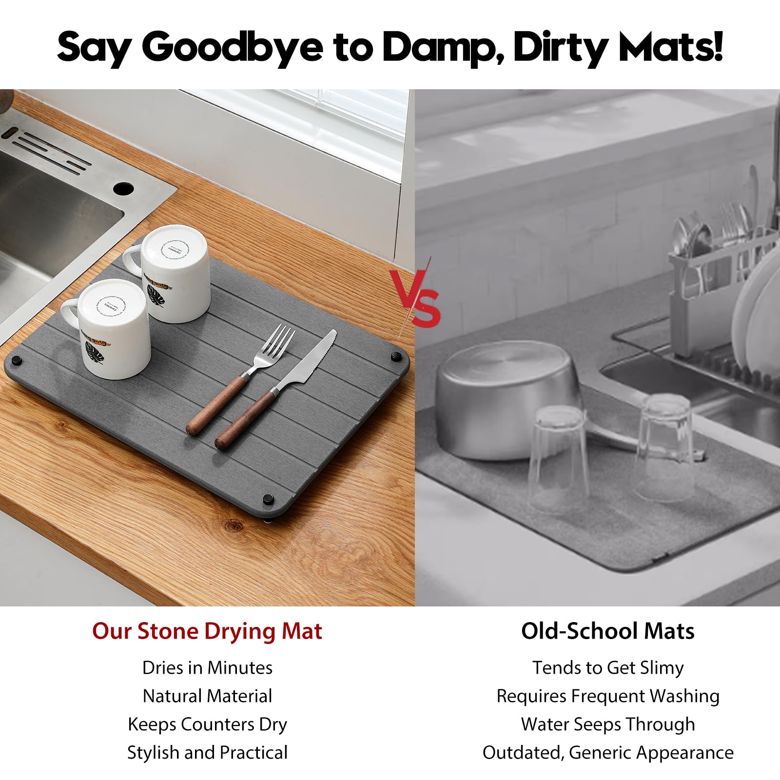 Stone Dish Drying Mat for Kitchen Counter