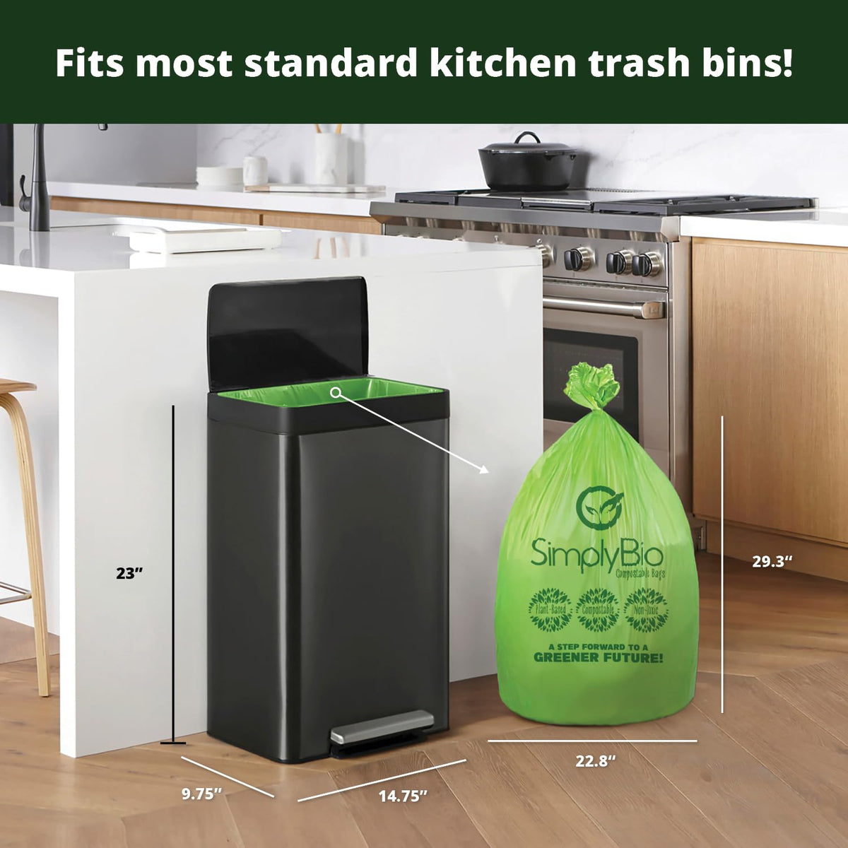 13 Gallon Compostable Trash Bags Liners with Flat (50 Count)