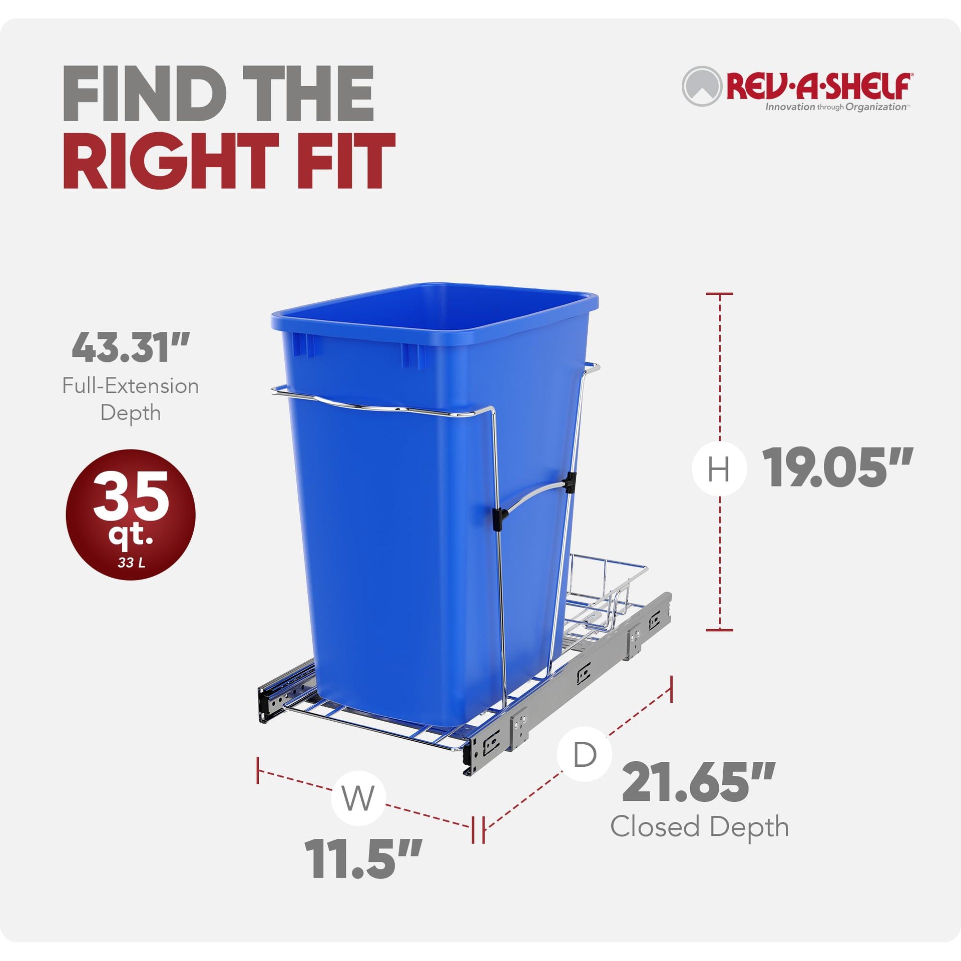Pullout Trash Can for Under Kitchen Cabinets 35 Qt Garbage Waste Recyling Bin with Full Extension Slides