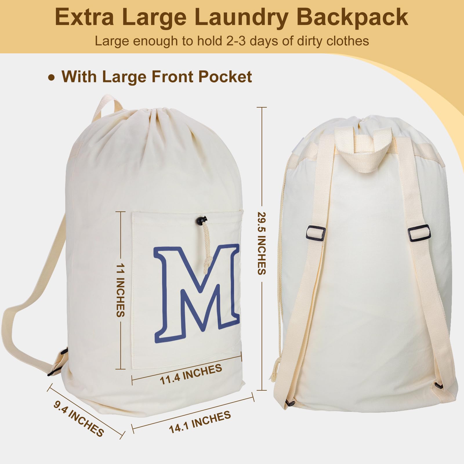 Laundry Bag Backpack Personalized Initial Canvas Laundry Bag