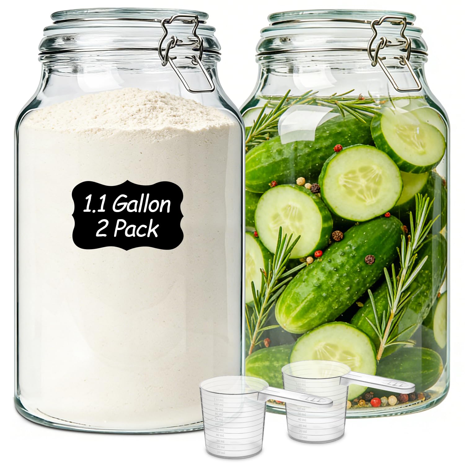 Large Glass Jars with Airtight Lids 1.1 Gallon 2 Pack Wide Mouth (2 Count)