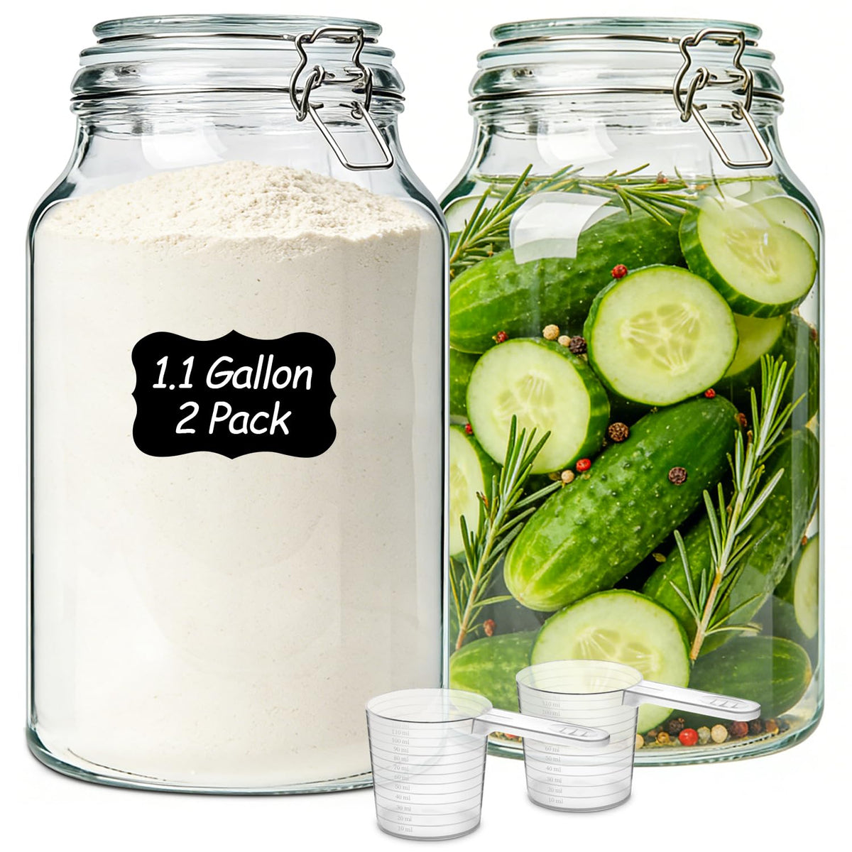 Large Glass Jars with Airtight Lids 1.1 Gallon 2 Pack Wide Mouth (2 Count)