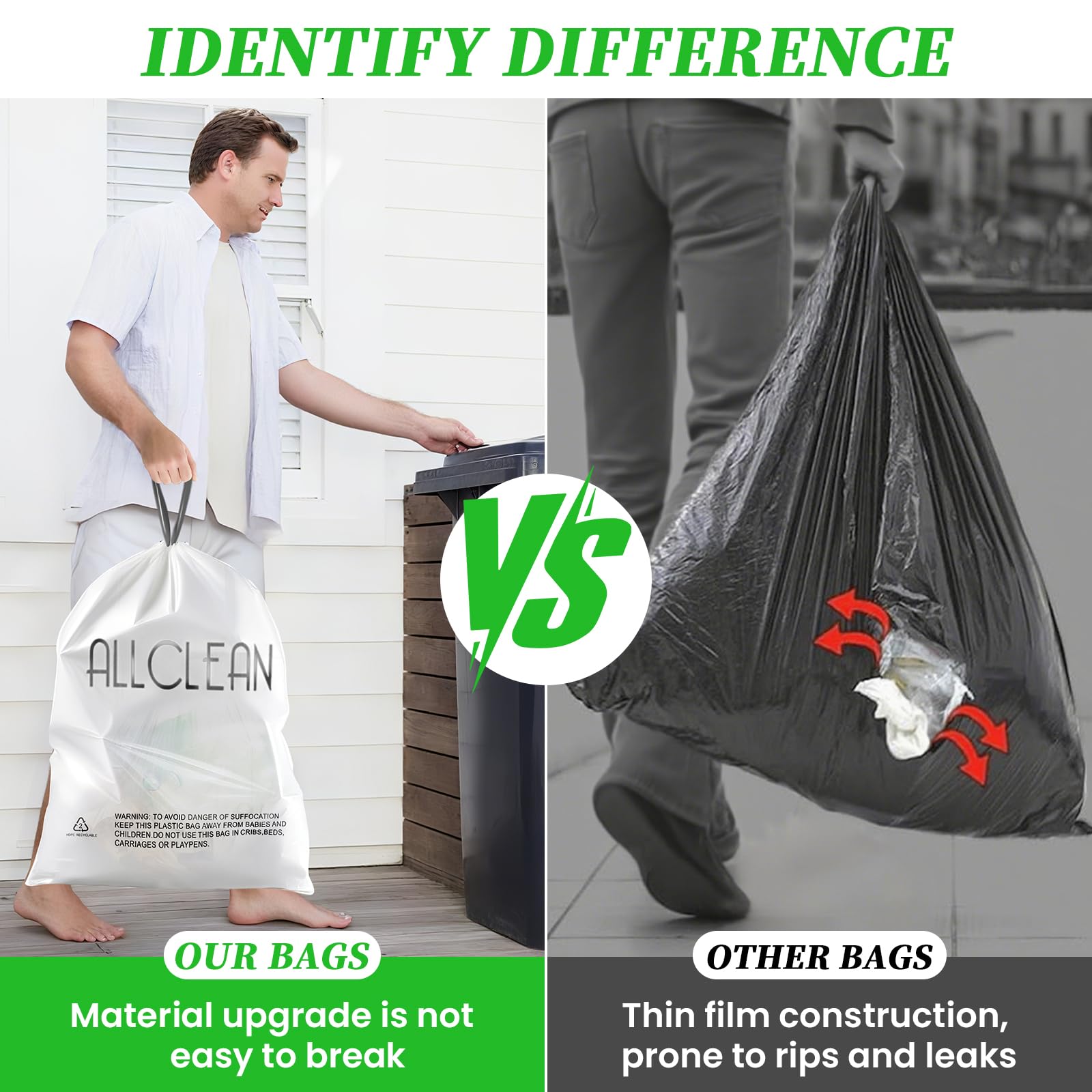 Trash Bags 15 Gallon Tall Kitchen Drawstring Garbage Bag