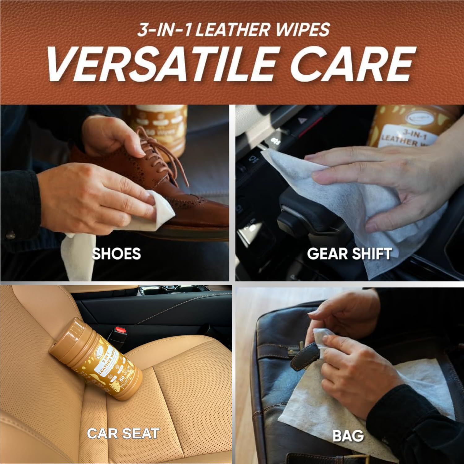 3in1 Leather Wipes 50 Count