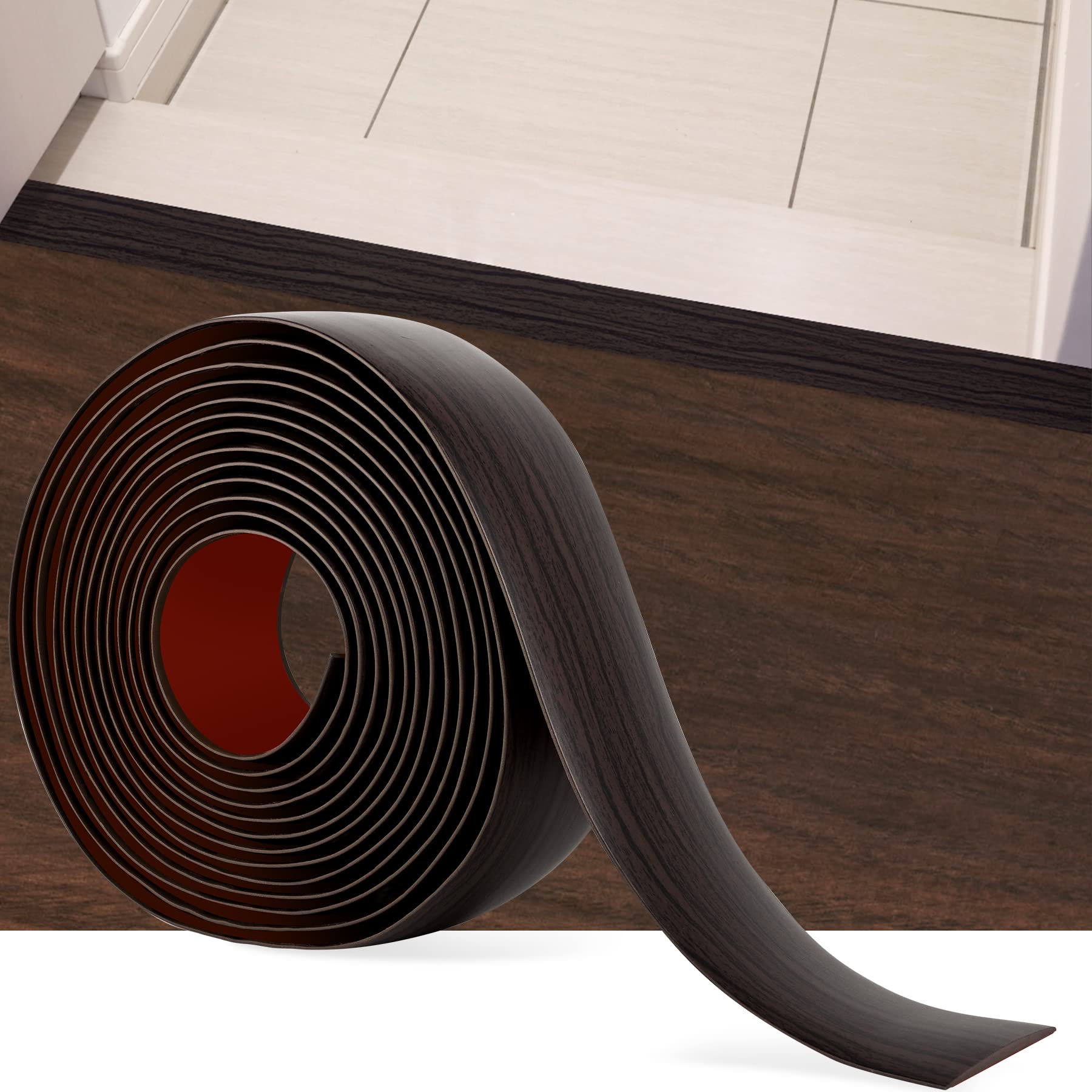 16.4Ft Floor Transition Strip Self Adhesive Vinyl Cover Floor Strip Flat Divider Transition Strip Wood Grain Design for Laminate Floor Gaps and Doorway Transitions (16.4 Foot)