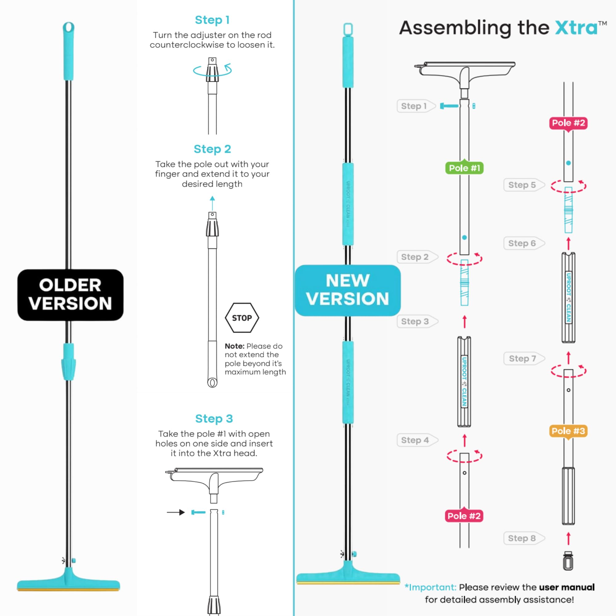 Xtra Carpet Rake for Pet Hair Removal 60" Telescopic Handle