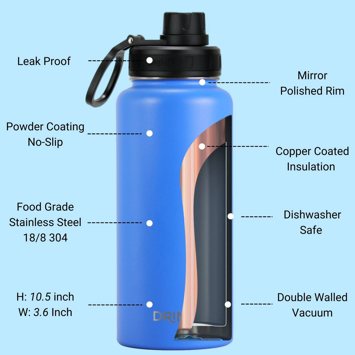 Stainless Steel Water Bottle Spout Lid Vacuum Insulated Double Wall Water Bottle Wide Mouth