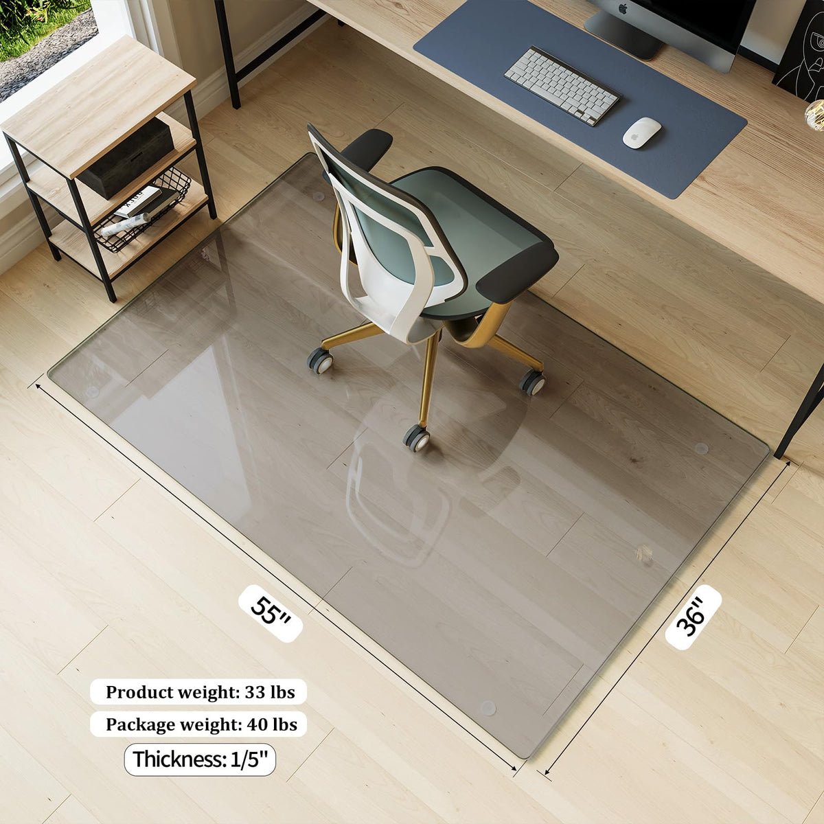 36" x 55" Office Chair Mat for Hardwood Floors & Carpets