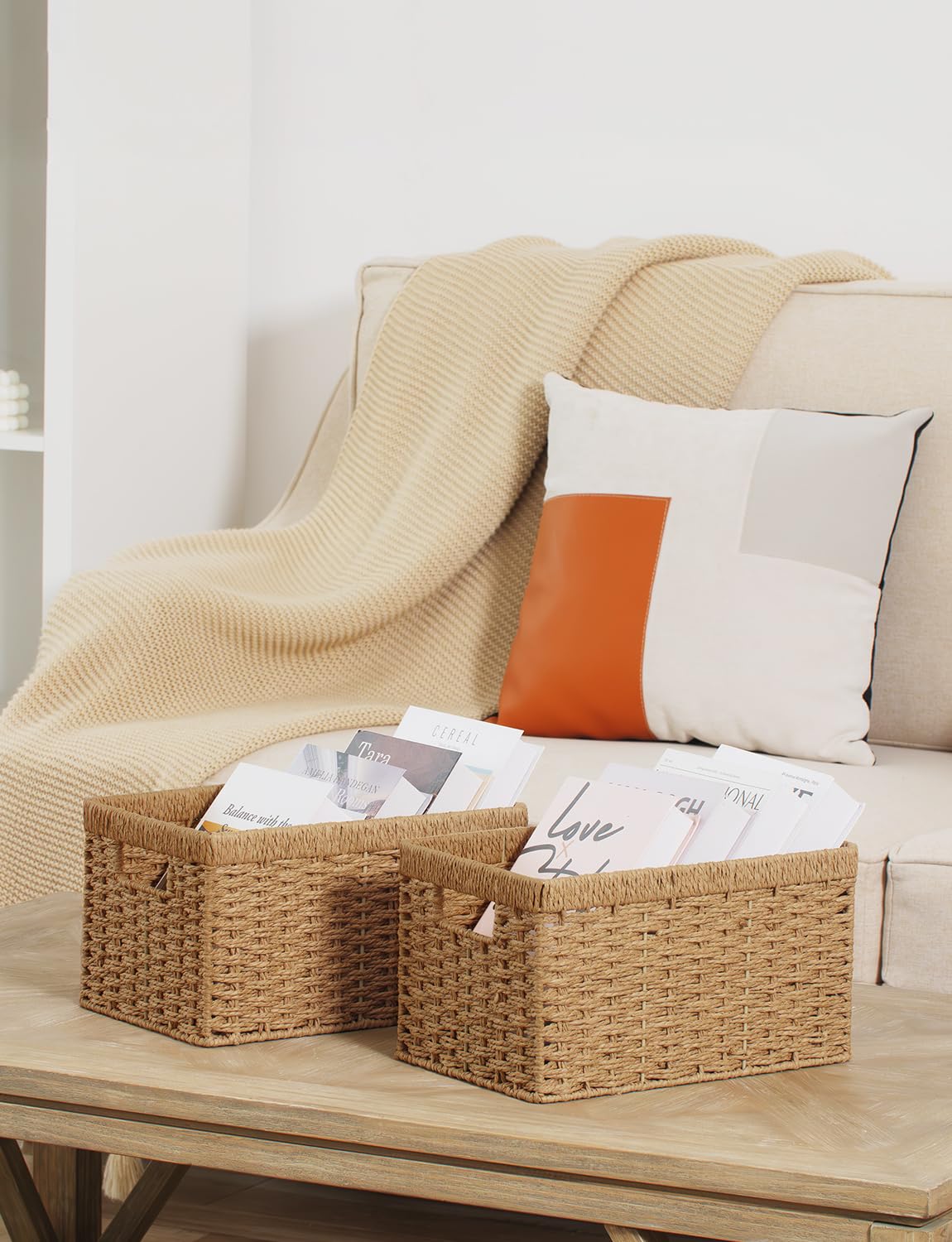 Wicker Storage Baskets for Shelves (2 Count)