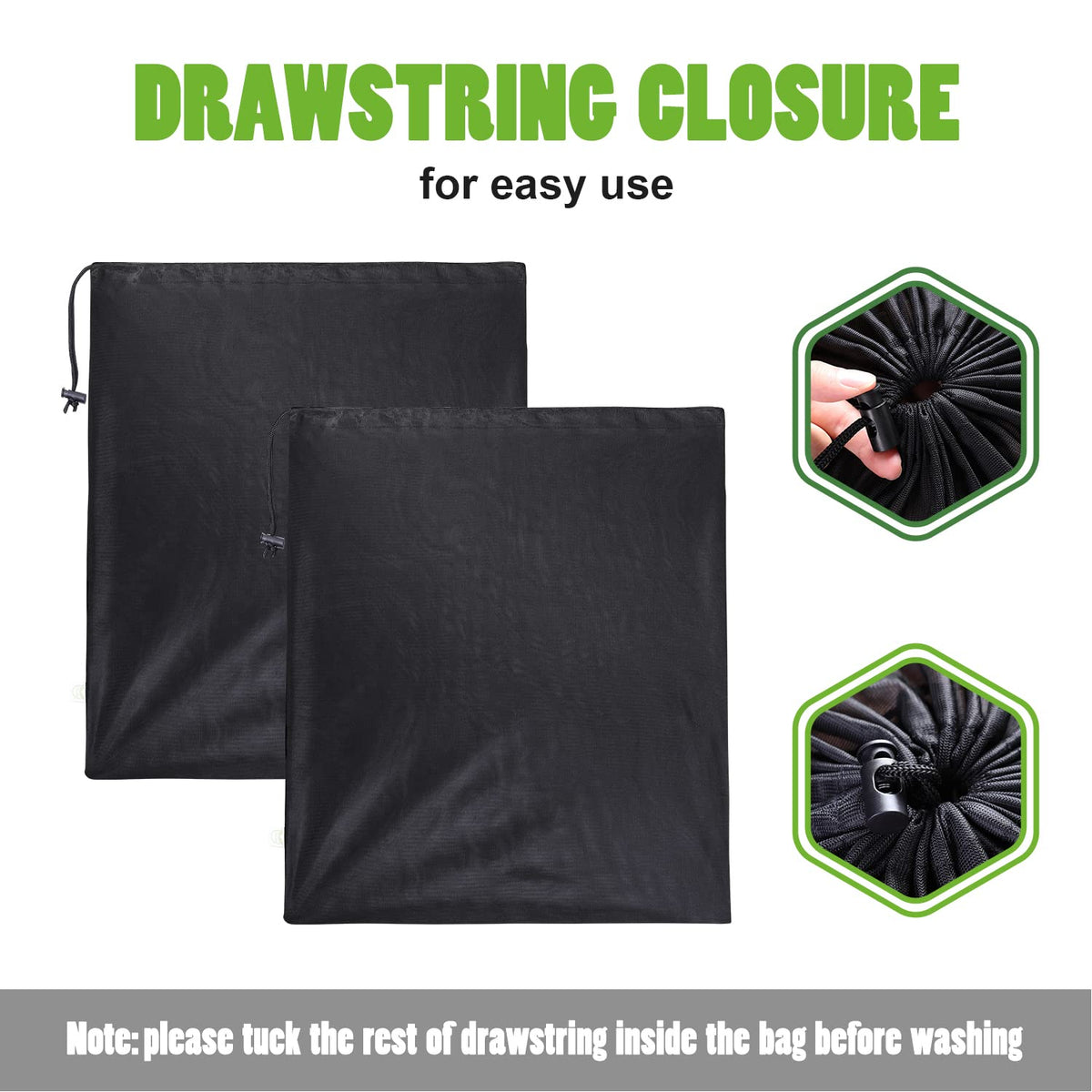 20x24 inch Mesh Laundry Bags 2 Pack Fine Mesh Heavy Duty Drawstring Bag Washable Medium Toy Sack Washing Bag for Home Dorm Hotel Camp Beach Travel Storage Don't Drying (2 Count)