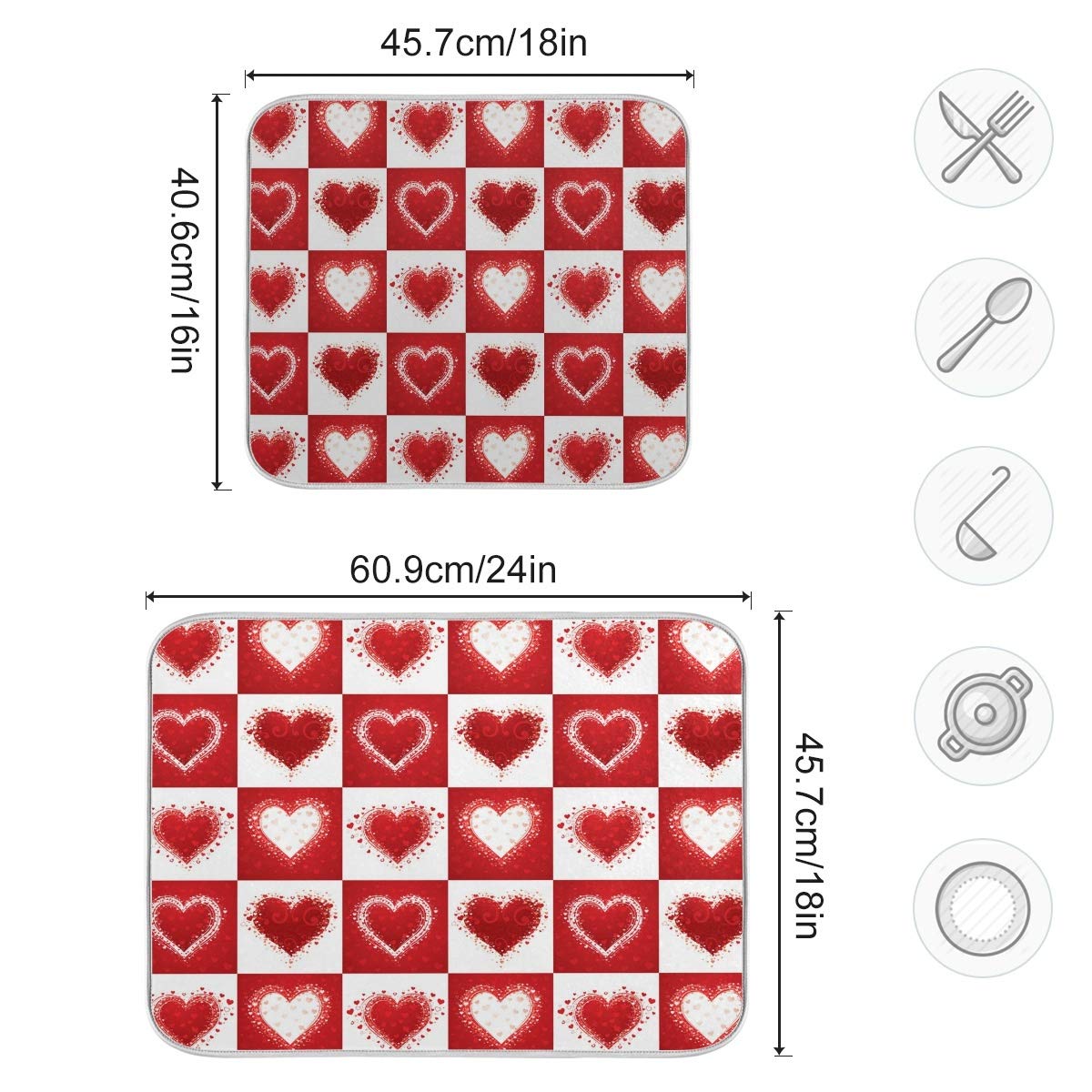 Valentine's Day Love Heart Red Buffalo Plaid Dish Drying Mat 18x24 for Kitchen Mother's Day Rose Pink Flowers Dishes Pad Dish Drainer Rack Mats Absorbent Fast Dry Kitchen Accessories