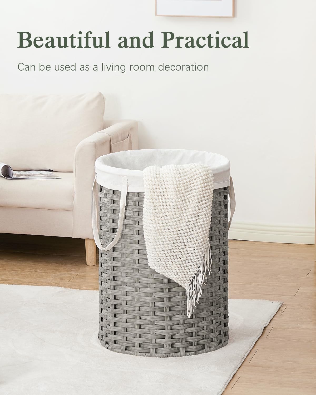 Laundry Basket Round PE Rattan Laundry Hamper