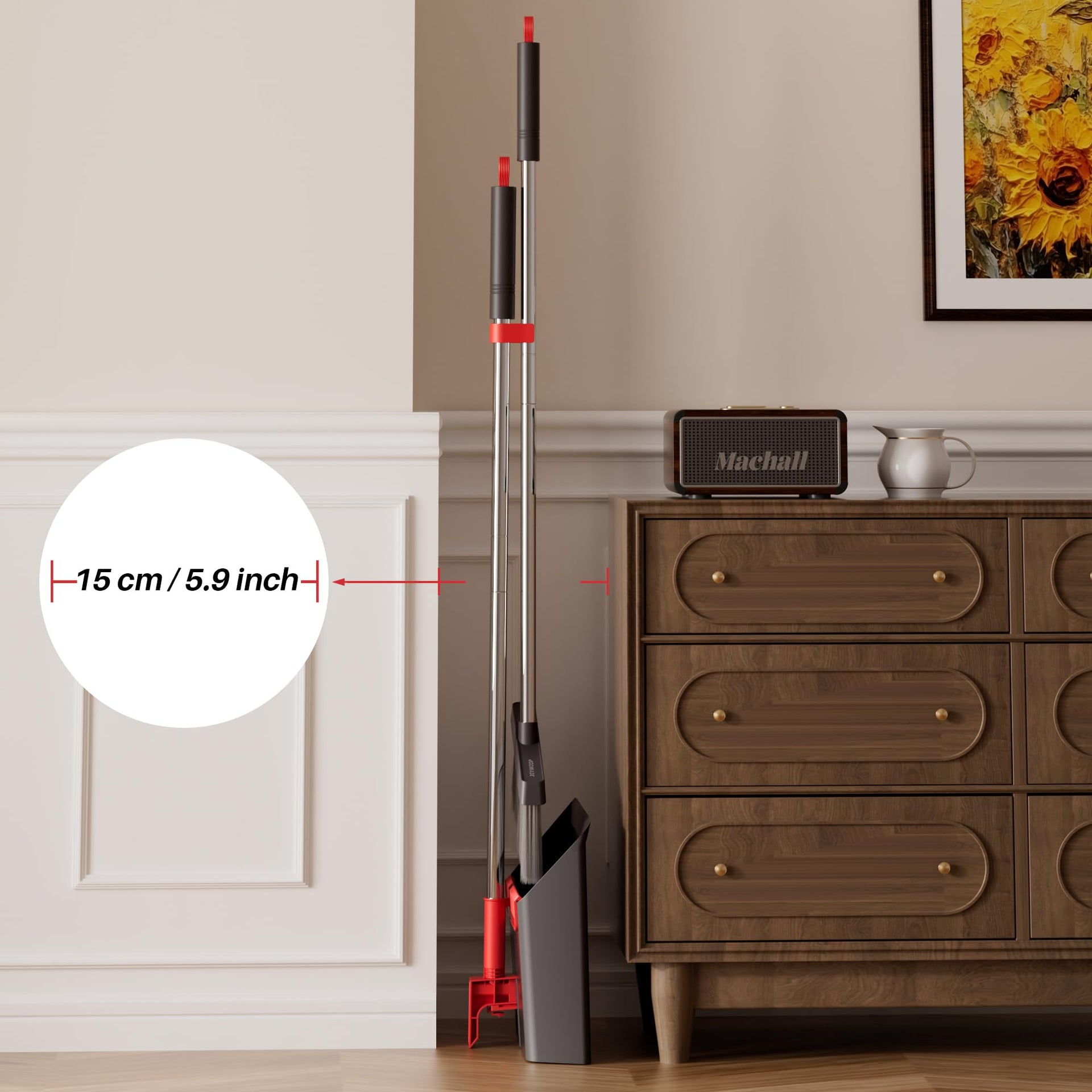 Black and Red Broom and Dustpan Set