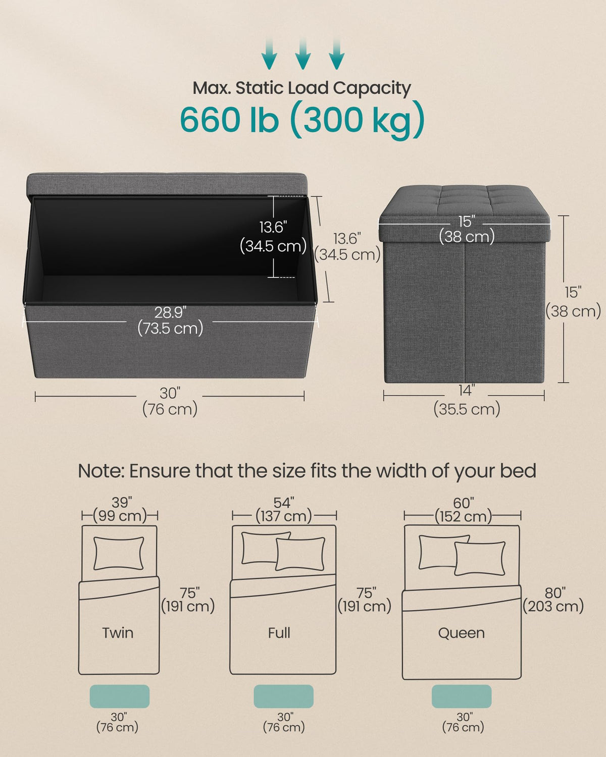 30 Inches Folding Storage Ottoman Bench