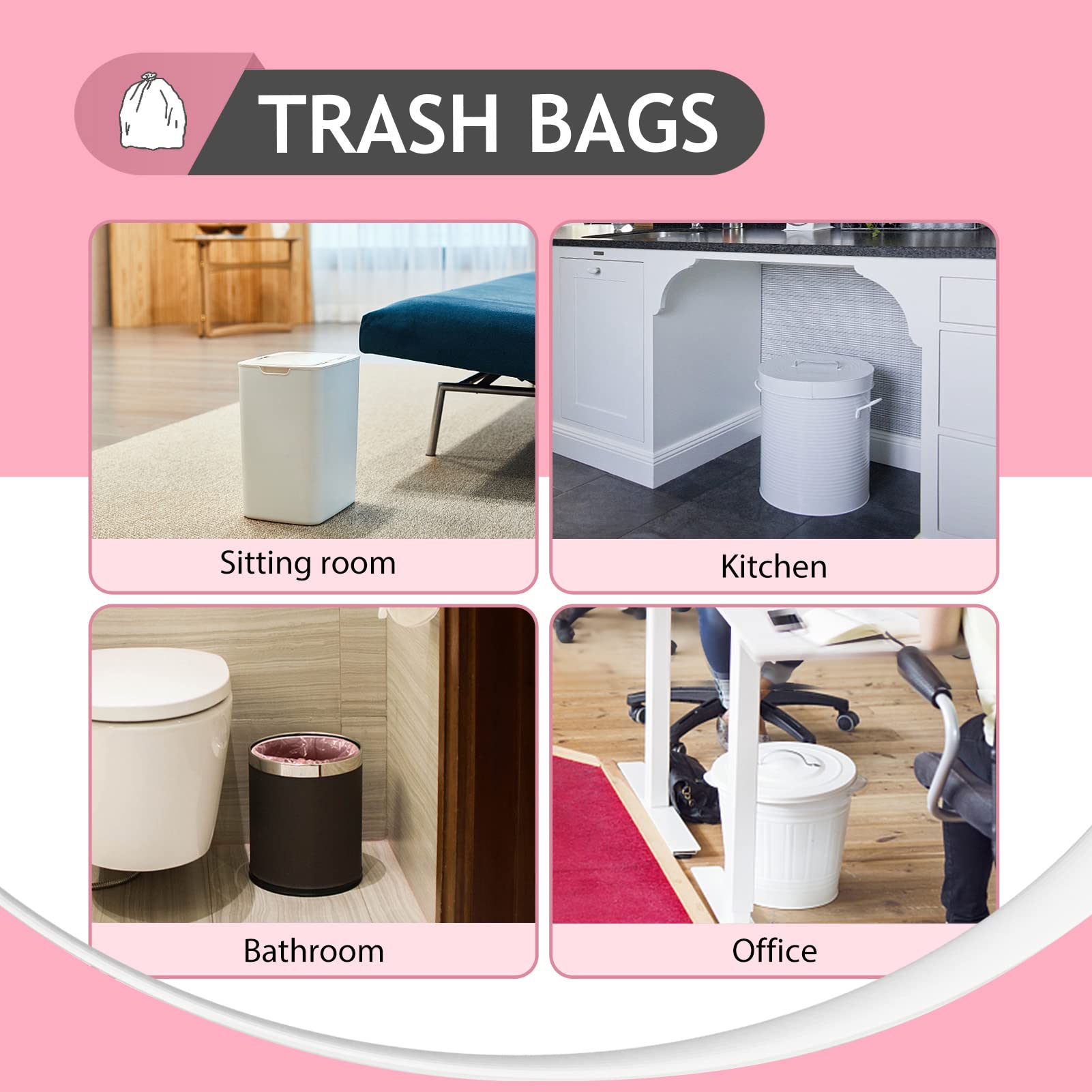 Pink Trash Bags 2 Gallon 170 Count Bathroom Garbage Bags (120 Count)
