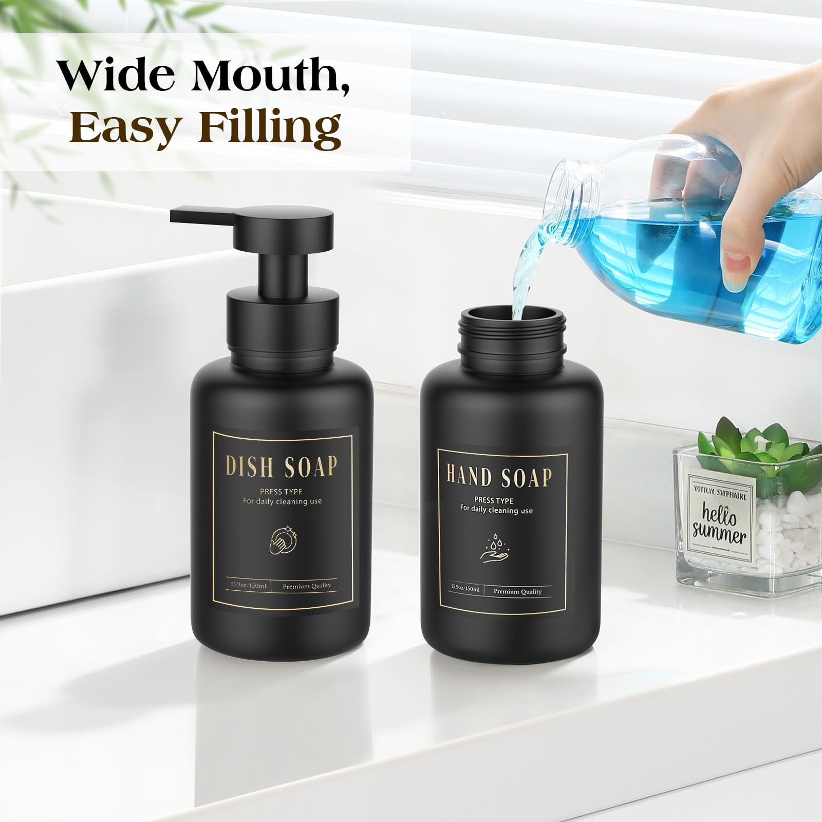 Glass Foaming Soap Dispenser 15oz Hand Soap Bottle (2 Count)
