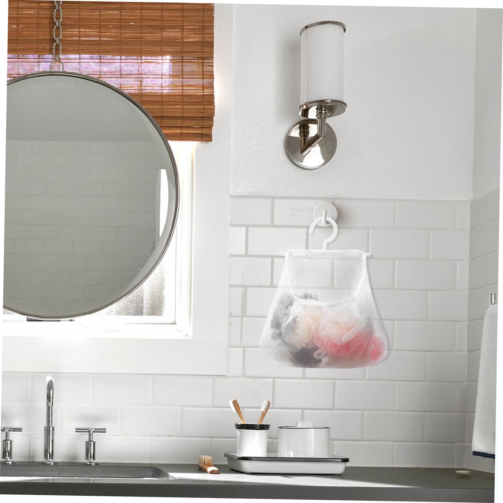 5pcs Mesh Hanging Bag Hanging Clothes Travel White Polyester Fruit