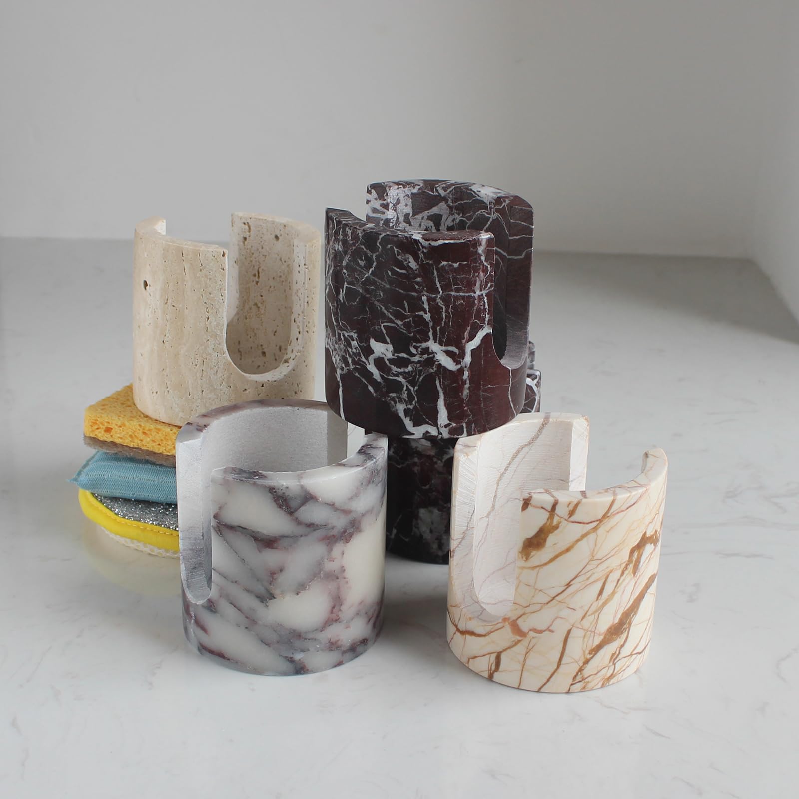 Natural Marble Travertine Sponge Holder for Kitchen Counter