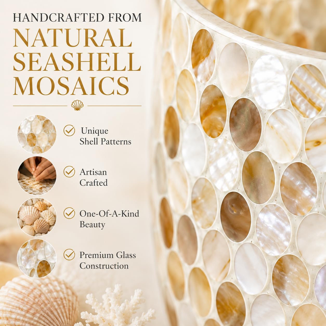 Natural Shell Bathroom Trash Can 5L