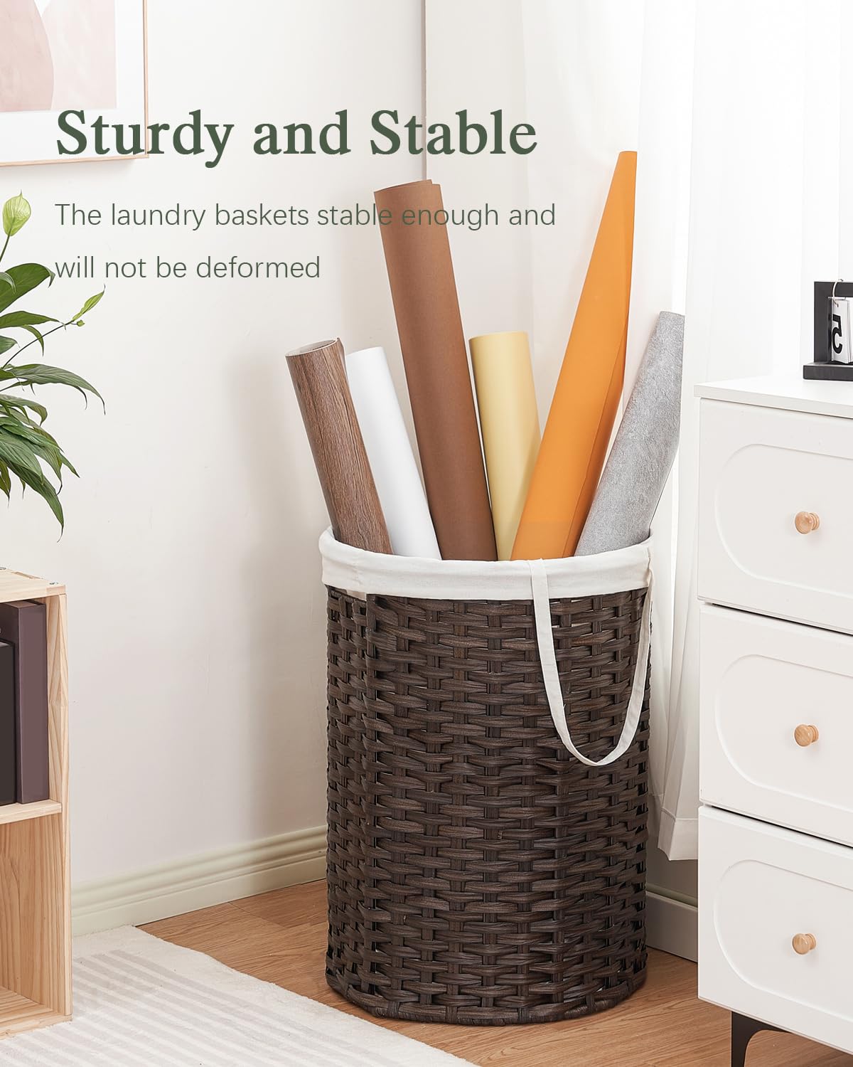 Laundry Basket Round PE Rattan Laundry Hamper