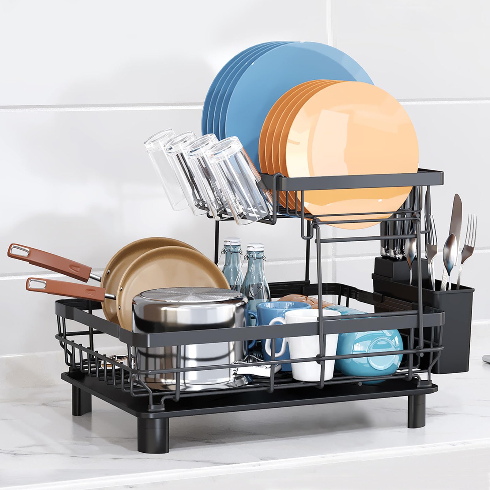 Dish Drying Rack with Drainboard for Kitchen Countertop 2