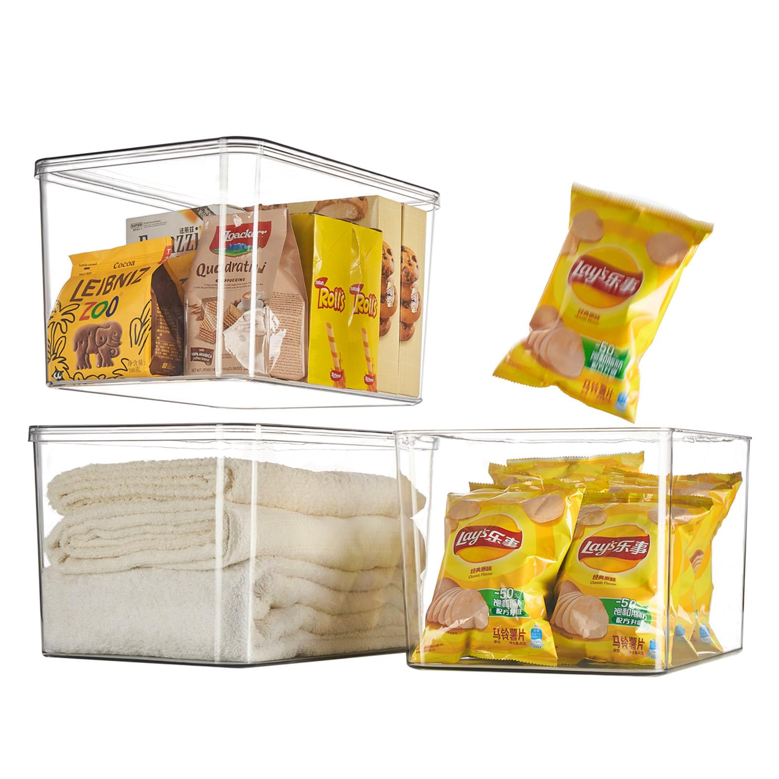 Clear plastic storage bins with LIDS (3 Count)