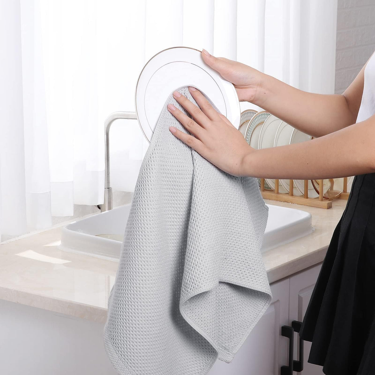 100% Cotton Waffle Weave Kitchen Dish Towels 24 (24 Count)