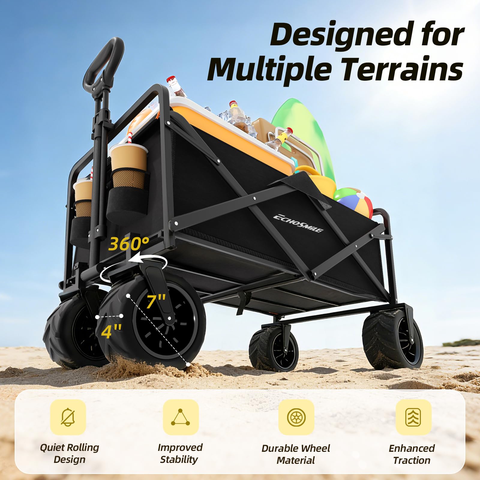 Wagons Carts Foldable Heavy Duty 350L Cap for Camping