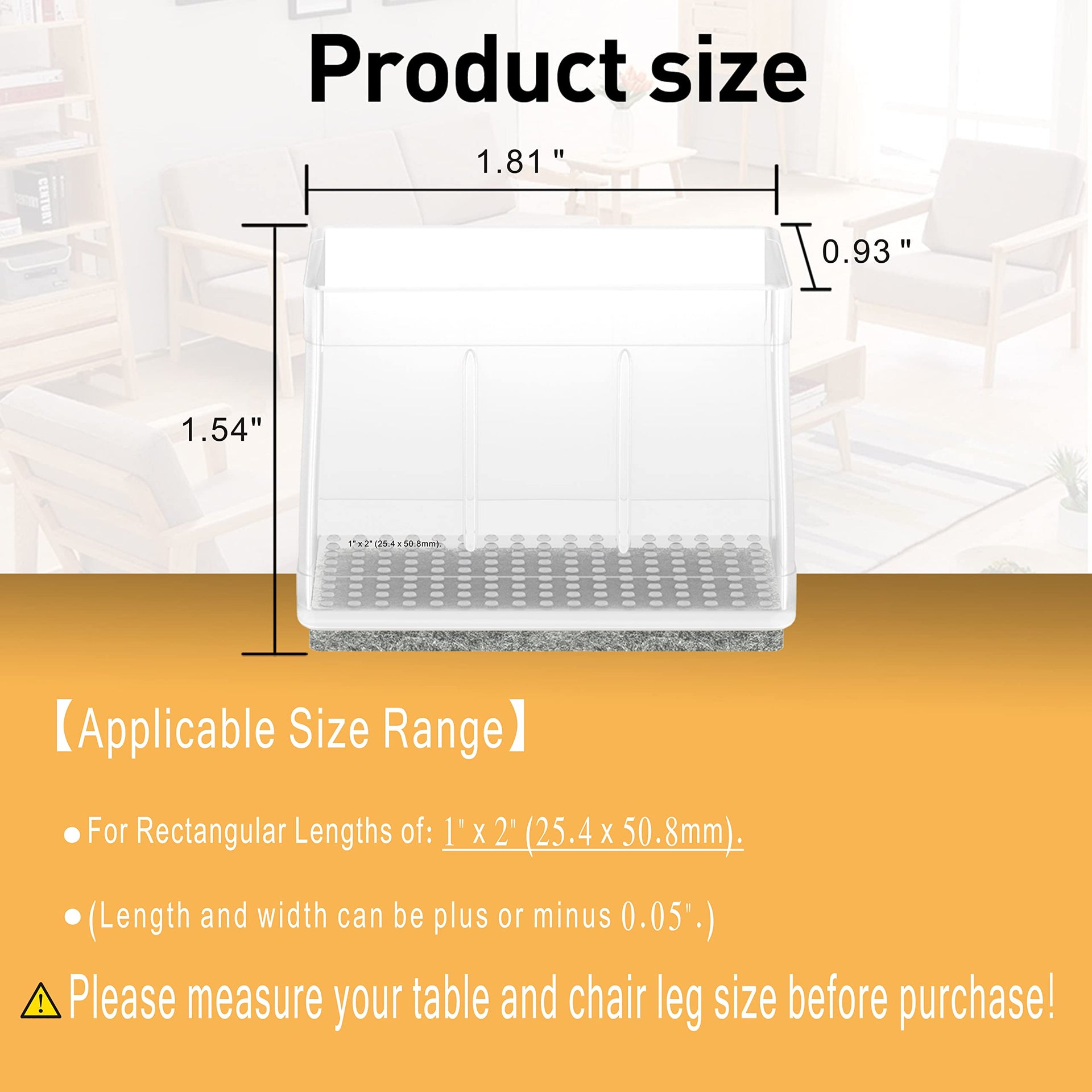1" x 2" Rectangle Chair Leg Protectors for Hardwood Floors (16 Count)