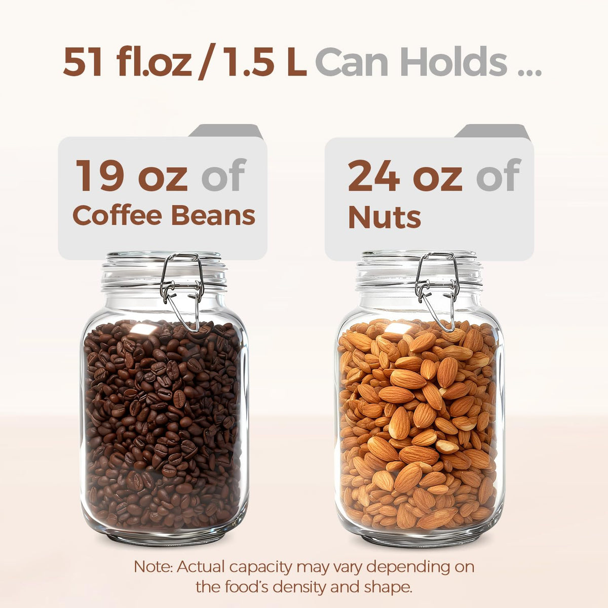 Square Glass Jars with Airtight Lids 51 oz 3 Pack Wide Mouth (3 Count)