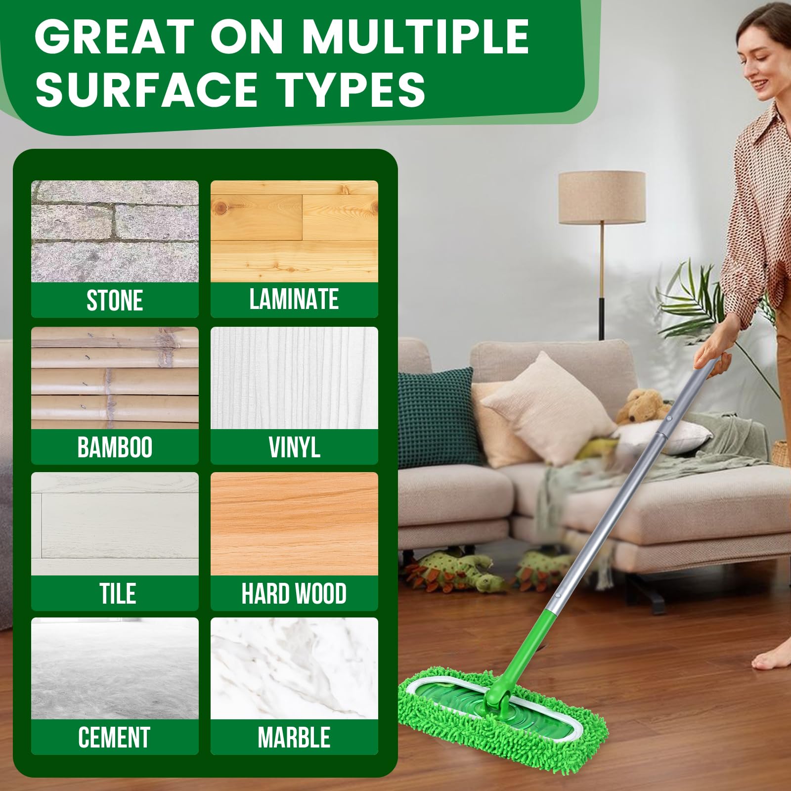 15Pcs Reusable Microfiber Mop Pads Compatible with Sweeper Mop (15 Count)