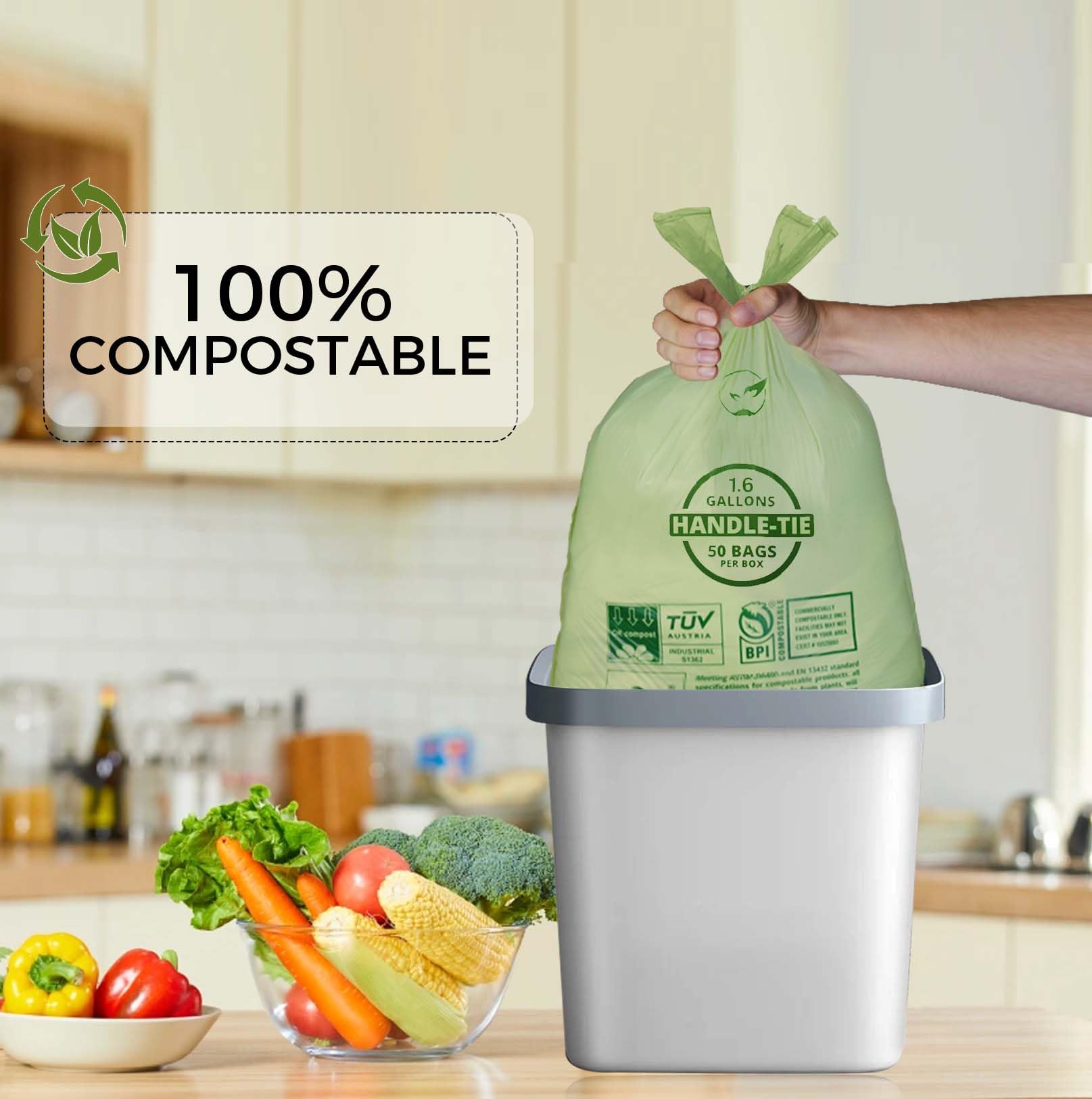 1.6 Gallon Compostable Trash Bags Drawstring (50 Count)