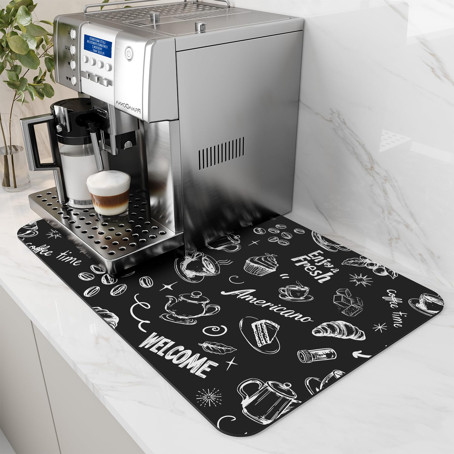 Coffee Mat Hide Stain Rubber Backed Absorbent Dish Drying Mat for Kitchen Counter