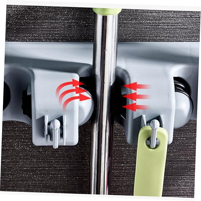 Mop Holder Wall Mount Broom Gripper Buckles Plastic Mop Stand Hook for Home and Kitchen Organization Grey