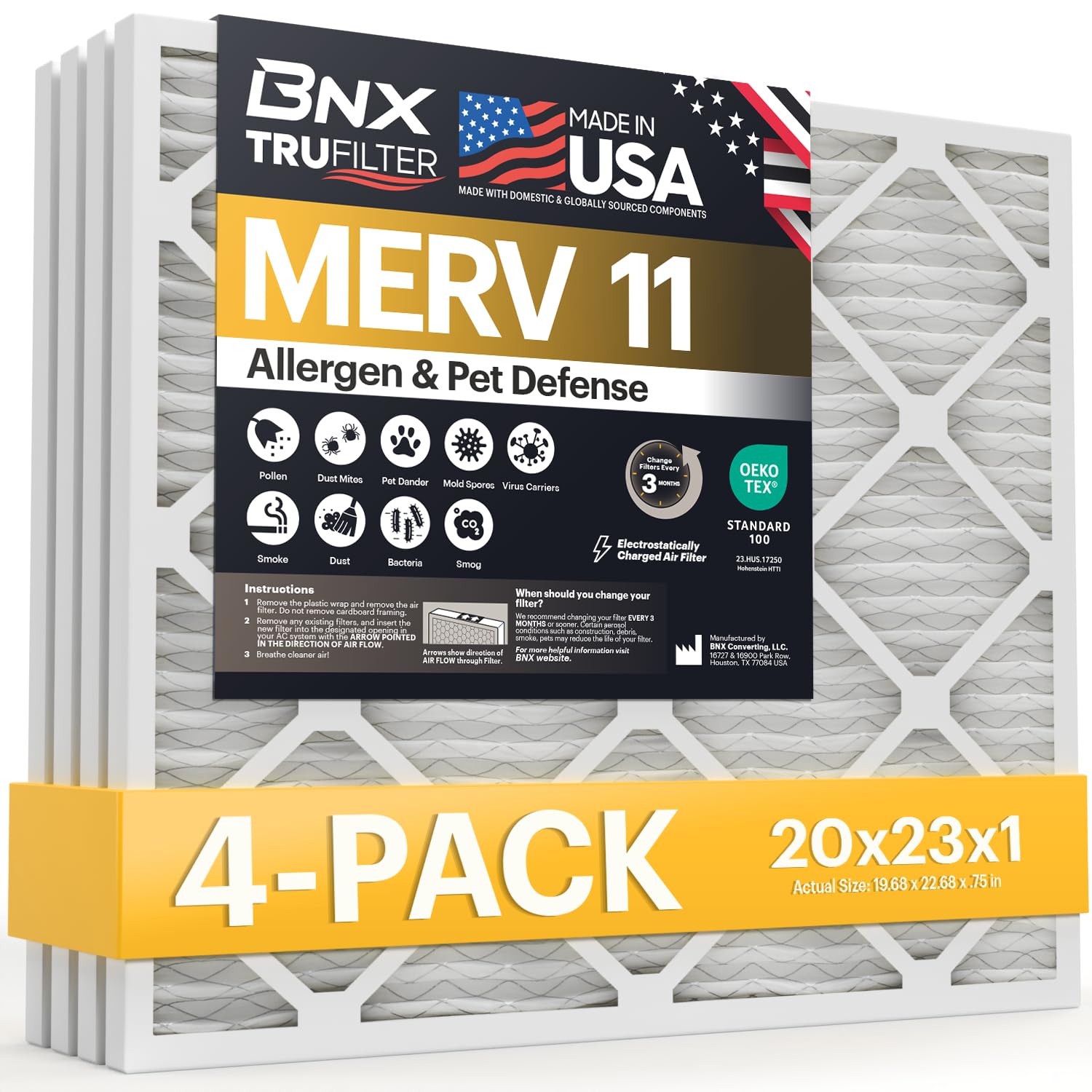 TruFilter 20x23x1 Air Filter MERV 11 (4 Count)