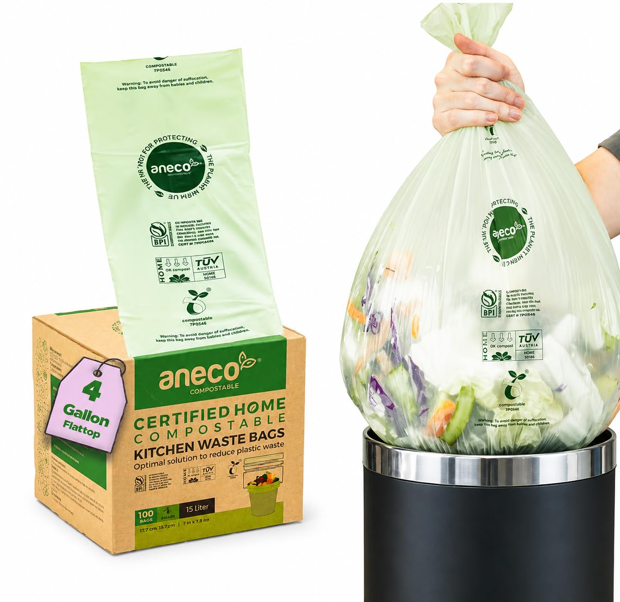 Compostable Trash Bags 4 Gallon (100 Count)