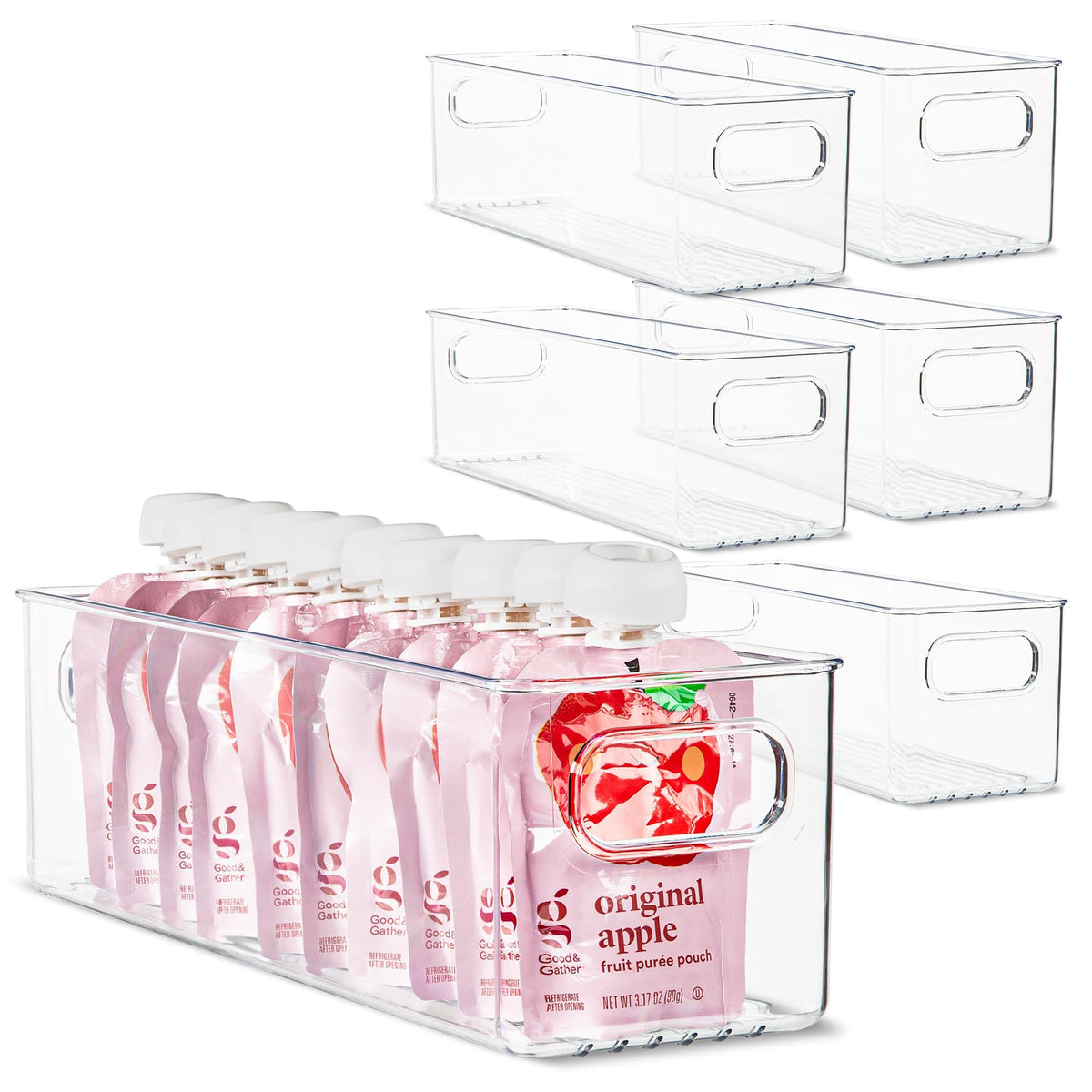 Plastic Food Storage 6 Pack Clear Container Bin with Handles for Organizing Kitchen (6 Count)