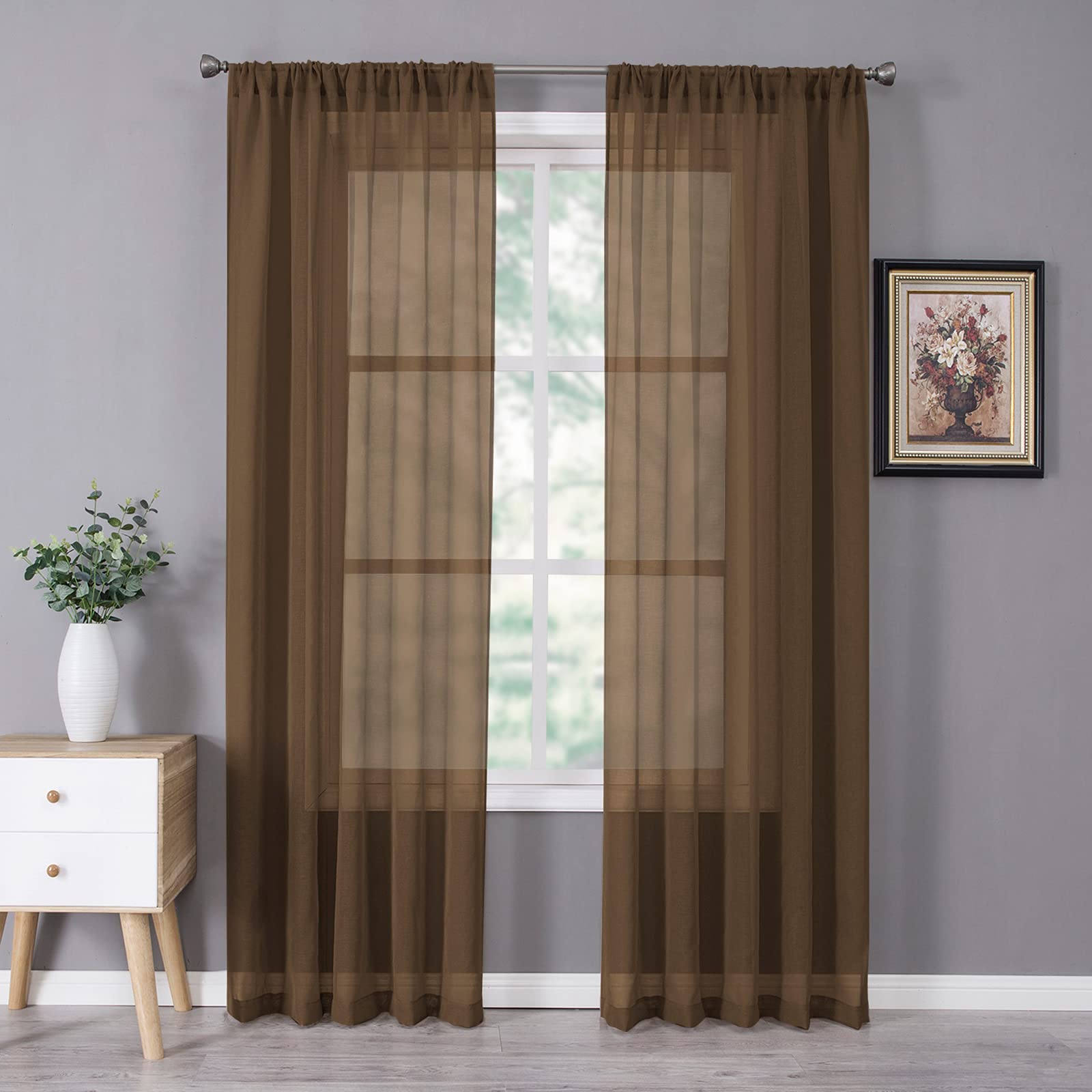 Sheer Curtain Linen Textured Bedroom Curtains Sheer Light Filtering Rod Pocket Voile Curtain for Living Room