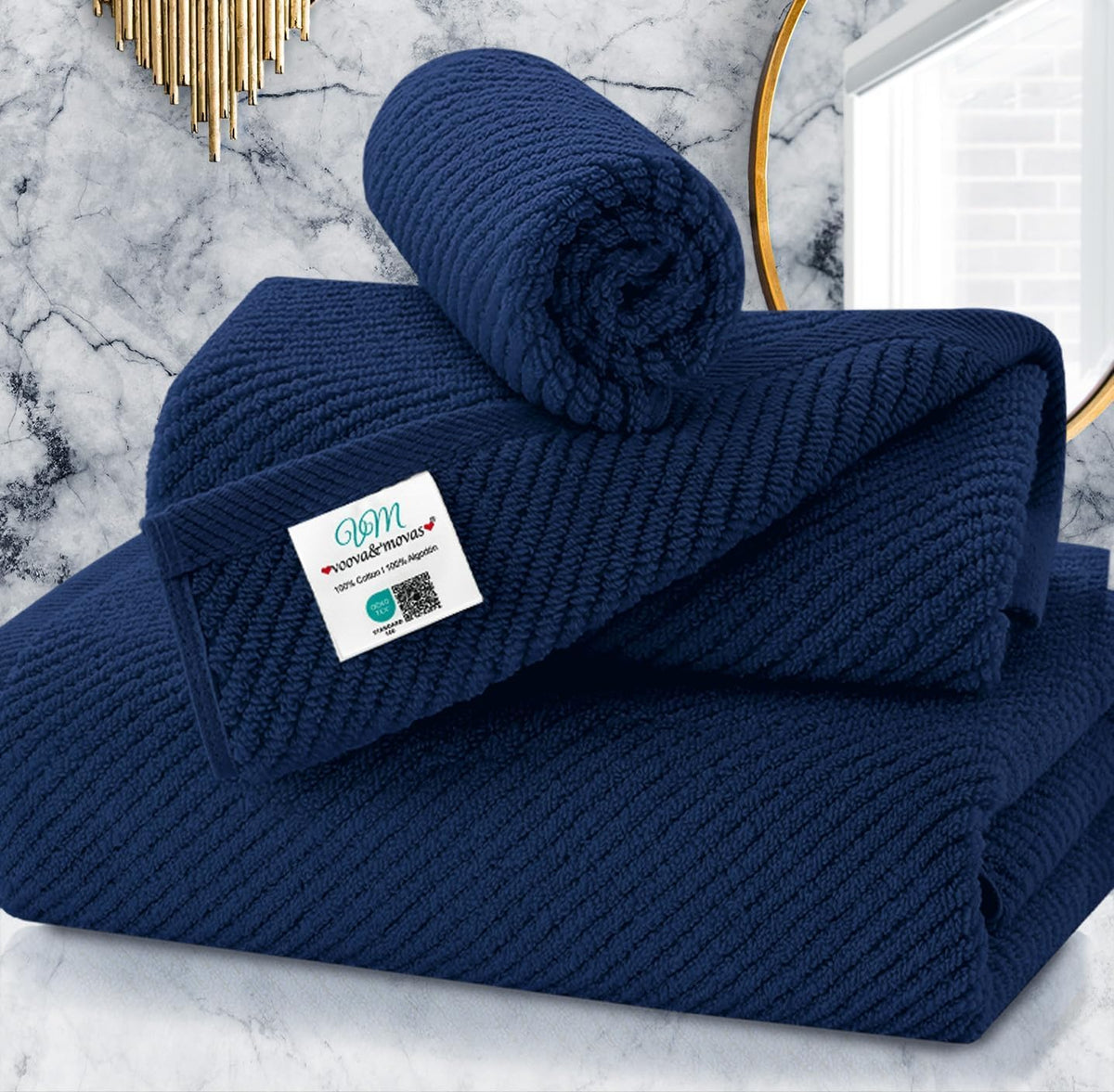Blue Towels Set for Bathroom (3 Count)
