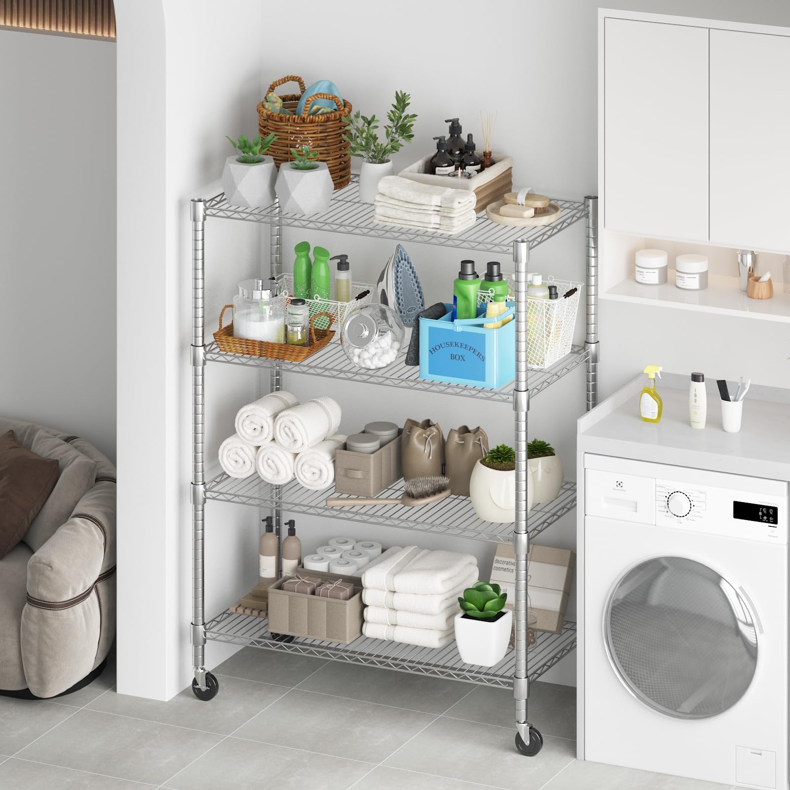 4 Tier Heavy Duty Steel Wire Rack Storage Shelving (4 Count)