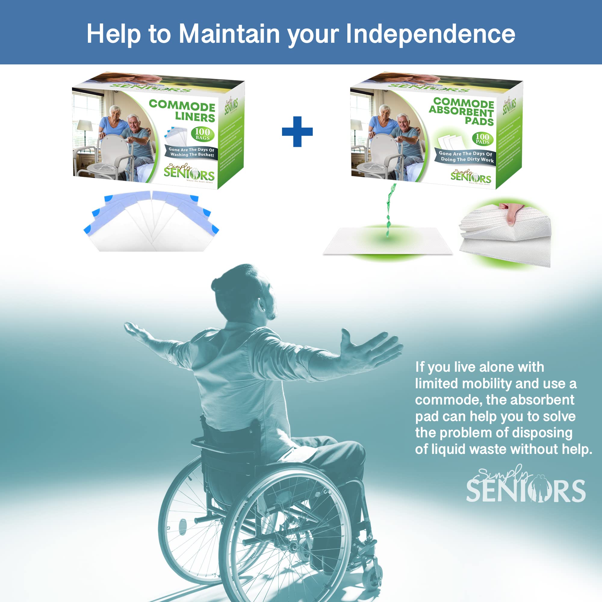 Commode Absorbent Pads for Bedside Commode Liners No Scented (100 Count)
