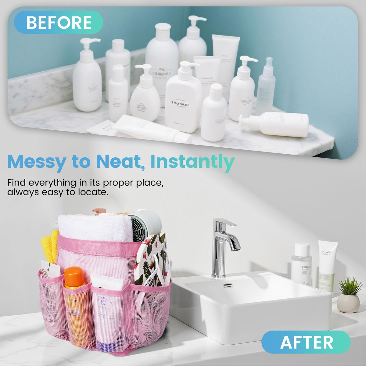 Shower Caddy Portable for College Dorm Room Essentials for Girls with 9 Pockets