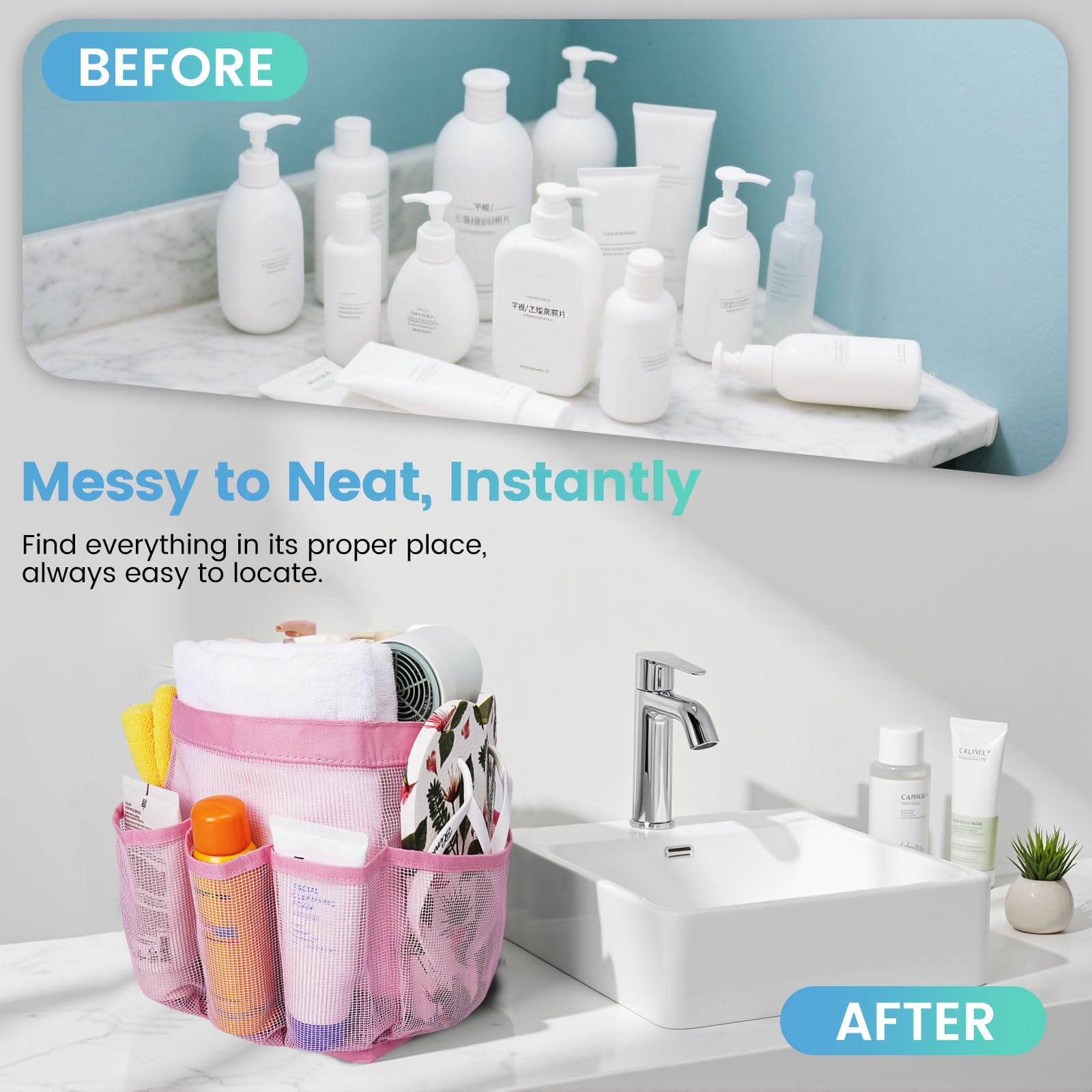 Shower Caddy Portable for College Dorm Room Essentials for Girls with 9 Pockets