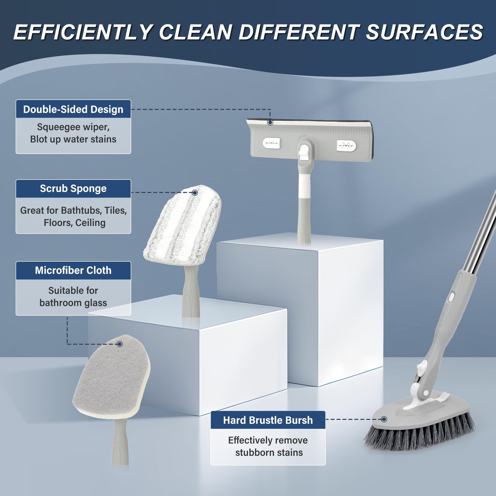 Tile Tub Floor Cleaner Scrubber With Long Handle