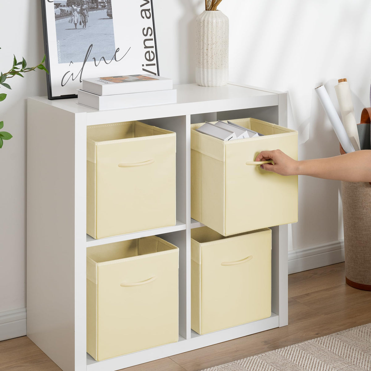 11in Leather Cube Storage Bins (4 Count)