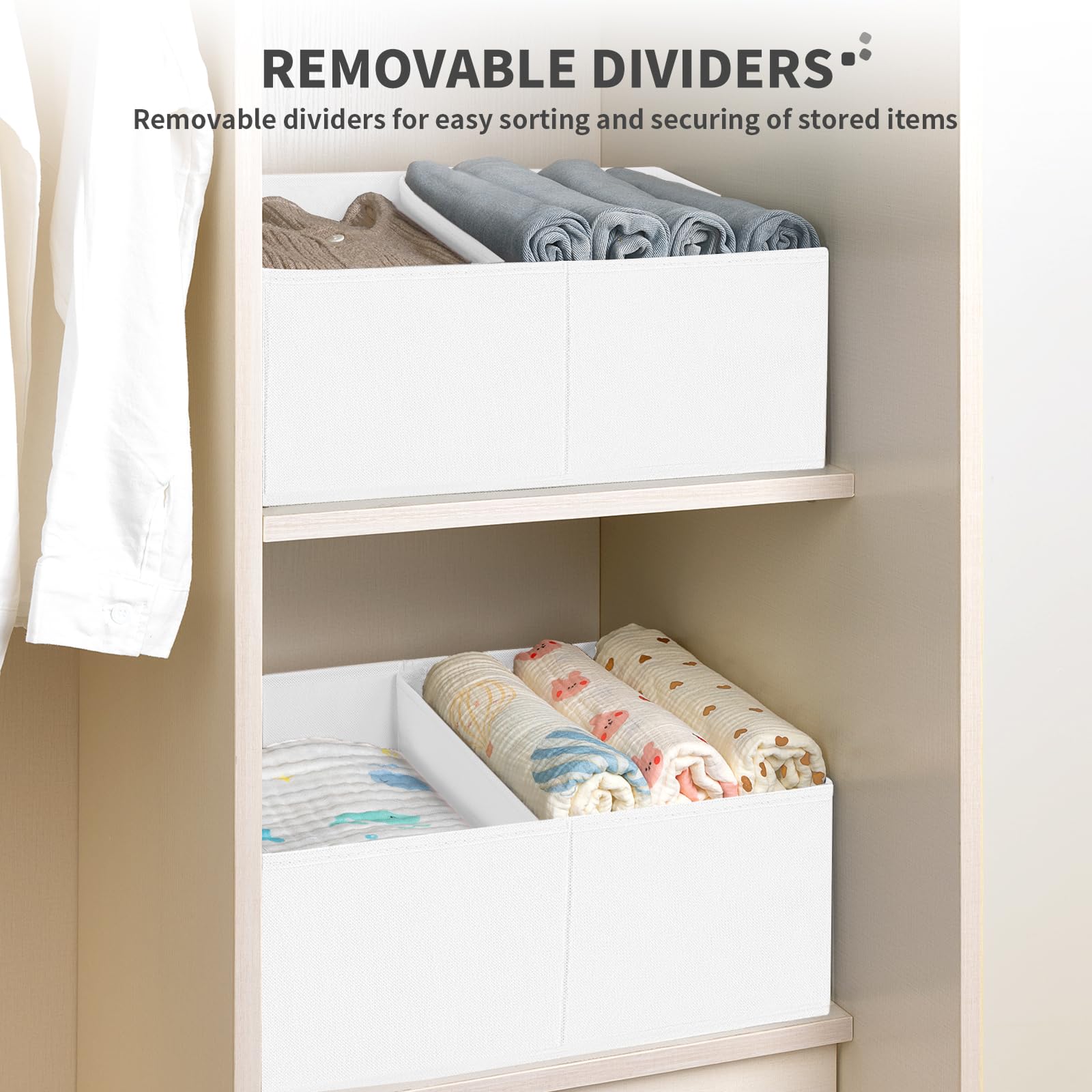 Large Closet Shelf Organizer Bins 8 Packs with Handles and Divider (8 Count)