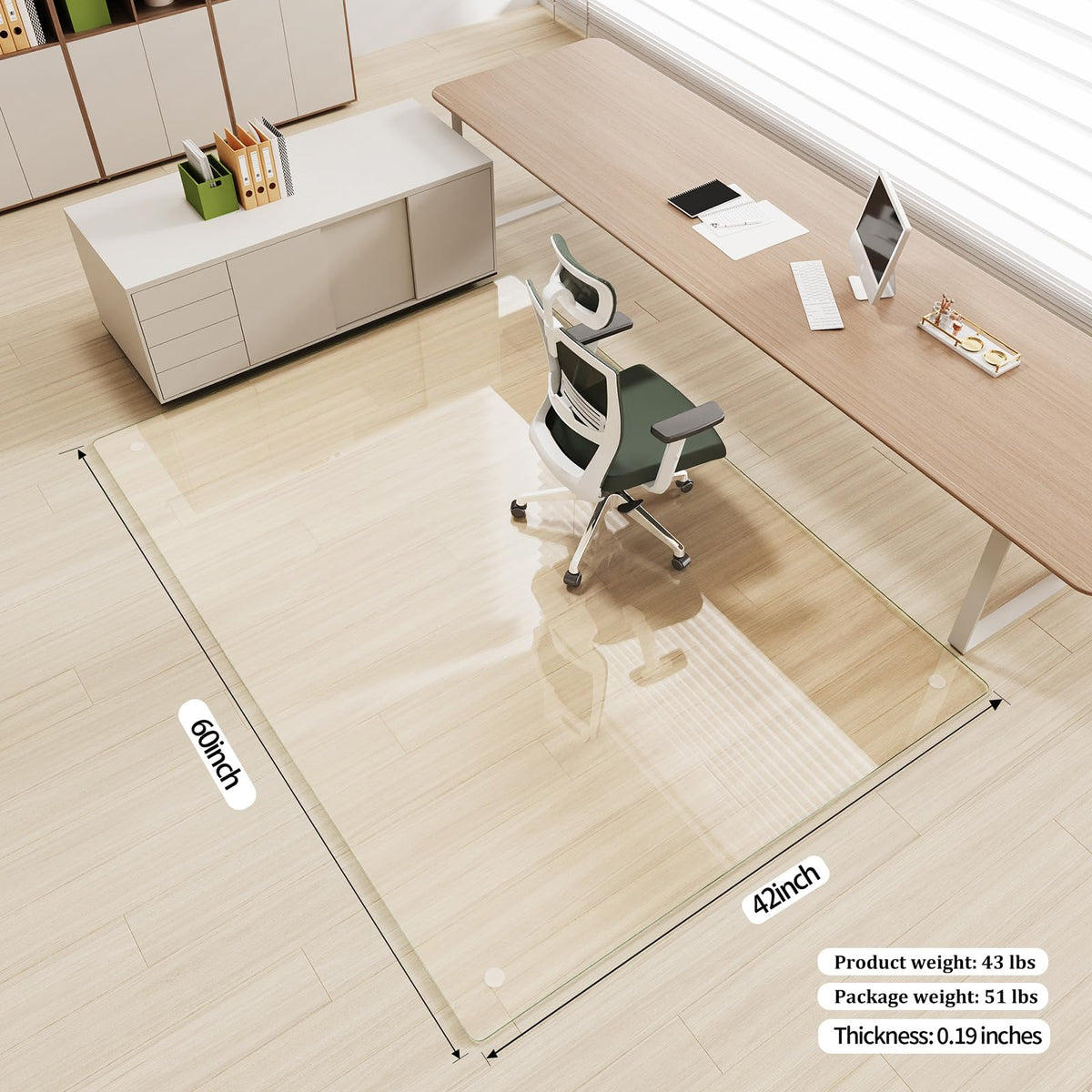 Tempered Glass] 42" x 60" Glass Office Chair Mat for Carpet