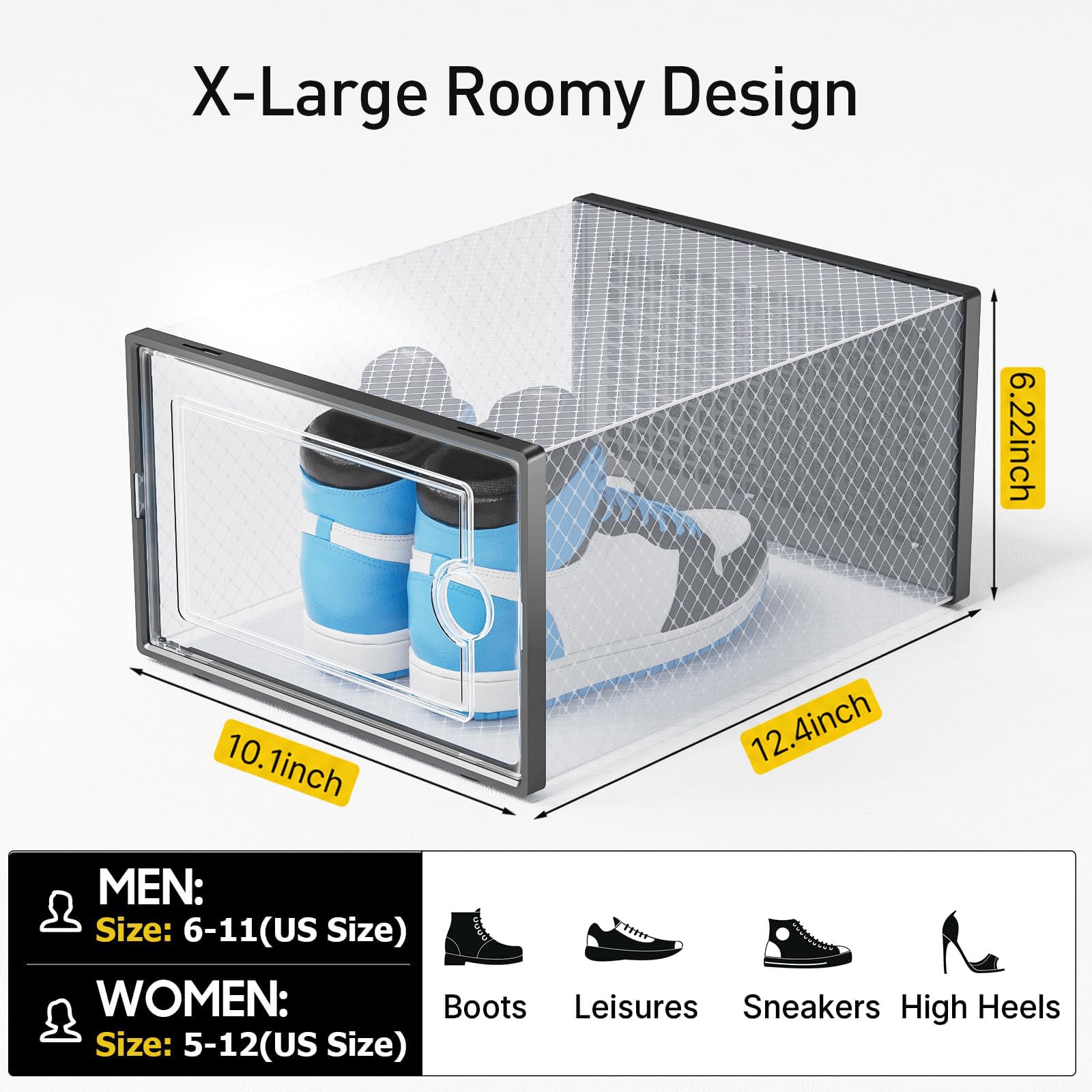 X Large Shoe Storage Boxes with Activated Charcoal Packs for Closet (12 Count)