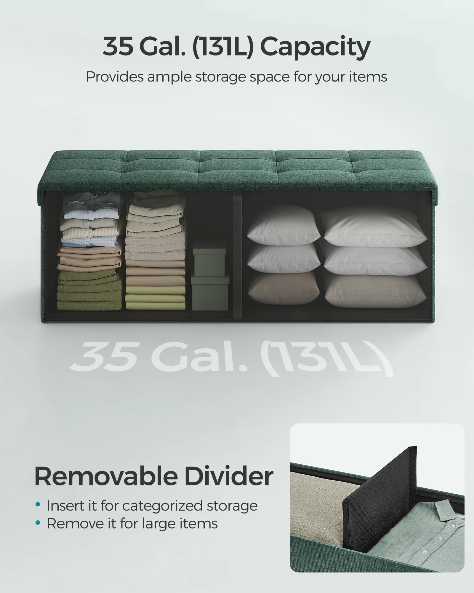 43.3 Inches Folding Storage Ottoman Bench