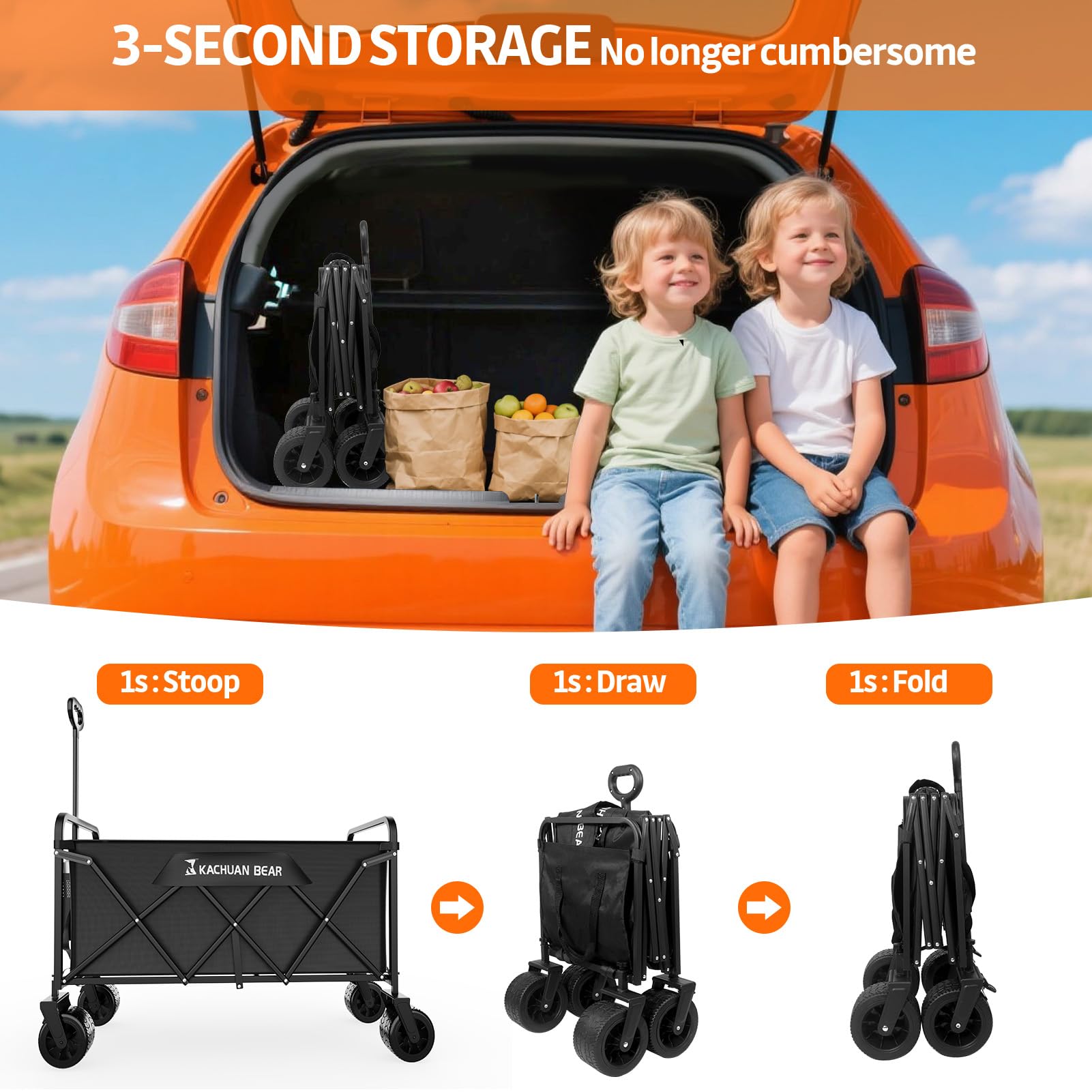 300L Wagons Carts Foldable Collapsible with Big All